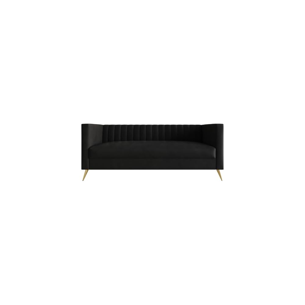 Weiss Velvet Channel Tufted Sofa, Black