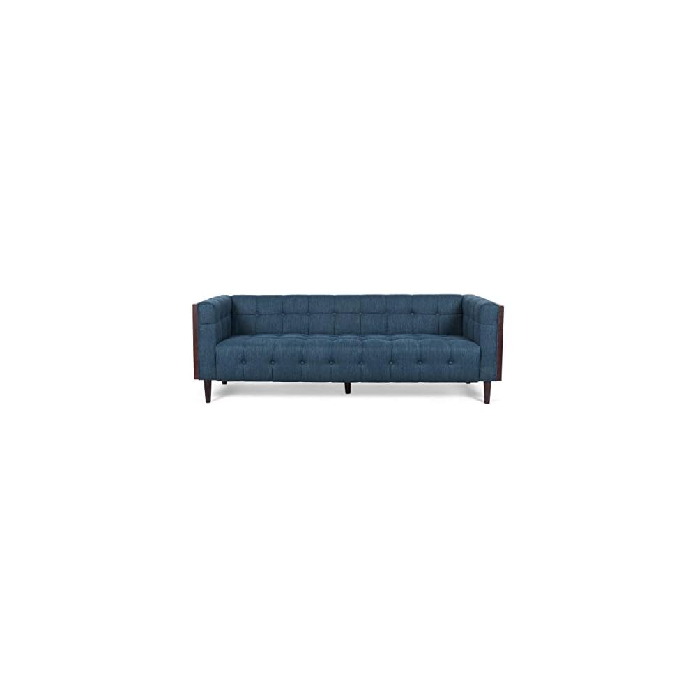 McLarnan Tufted 3 Seater Sofa - Navy Blue/Brown