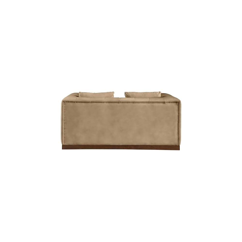 44098Tan-L Mallina Collection Modern | Contemporary Loveseat with Soft Tan Vegan Leather, Walnut Finish Solid Wood Base, Deep Channel Tufting, 67" W x 36" D x 28.5" H, Tan