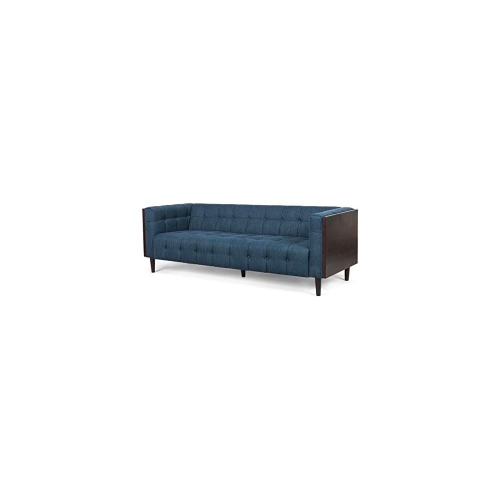 McLarnan Tufted 3 Seater Sofa - Navy Blue/Brown