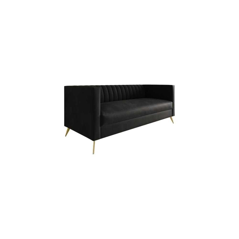 Weiss Velvet Channel Tufted Sofa, Black