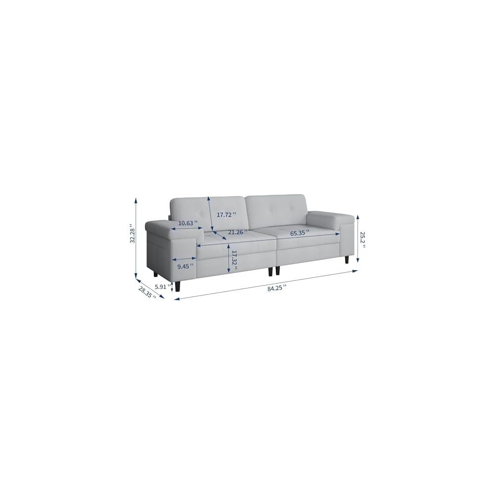 85 Inch Modern 3 Seater Sofa for Living Room, Deep Seat Chenille Couch with Adjustable Wide Armrest & Plush Backrest, Button Tufted Comfy Bedroom Sofa, Easy Assembly, Grey