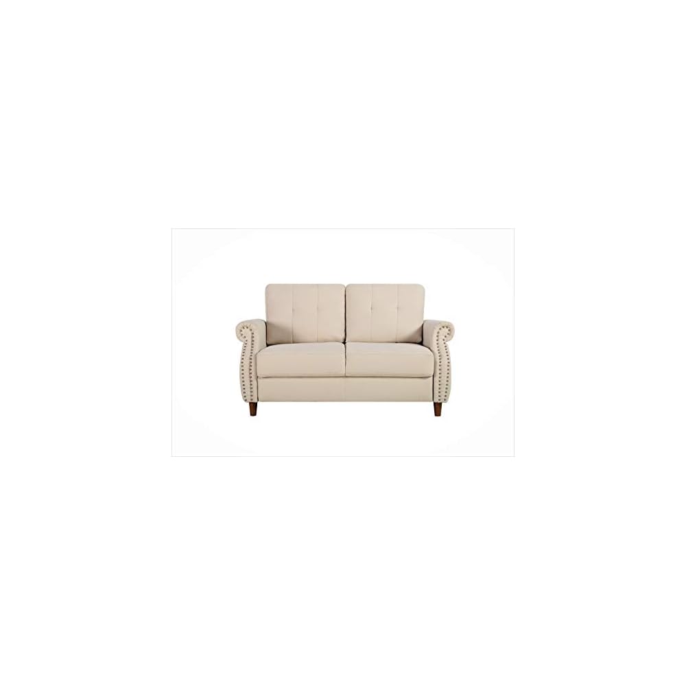 Briscoe Ultra Modern Upholstered Button Tufted Back Living Room Loveseat, 57.48" Beige