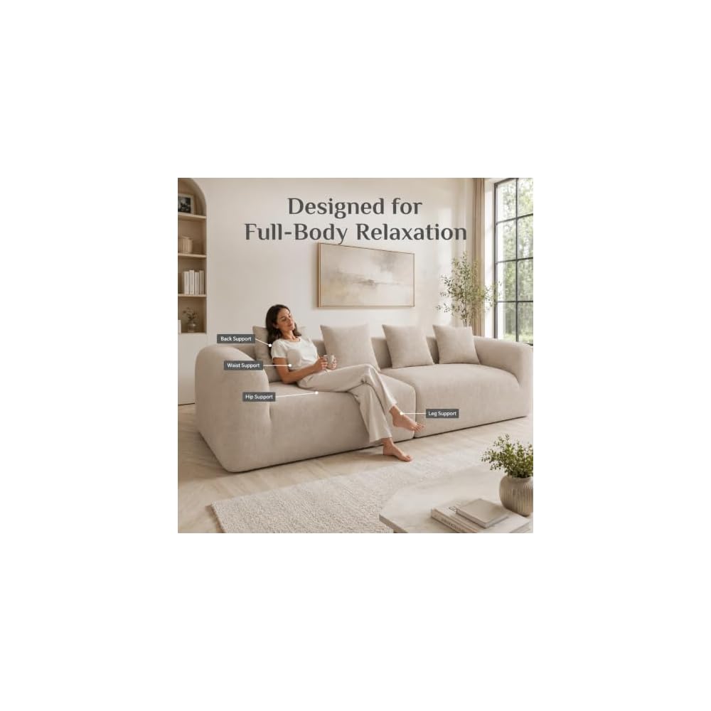 120" Curved Sofa Sectional Modern Boneless Cloud Couch, Light Brown