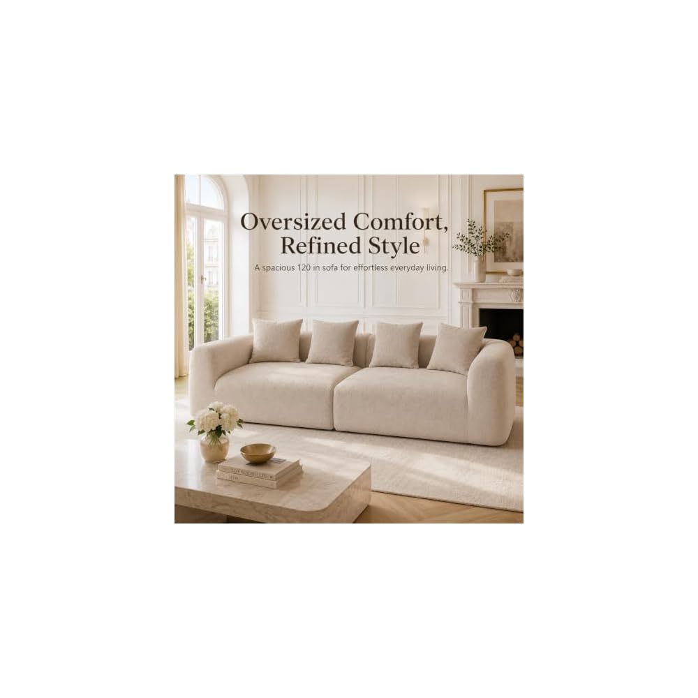 120" Curved Sofa Sectional Modern Boneless Cloud Couch, Light Brown