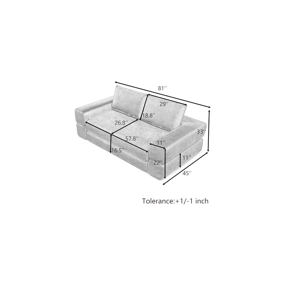 81” Convertible Sleeper Sofa Bed, High Back Plush Corduroy Boneless Futon Loveseat with Pull Out Bed, Folding Floor Mattress Couch, No Assembly Required (Gray)