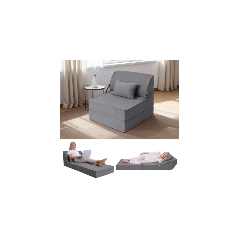 Folding Sofa Bed, Convertible Sleeper Chair, Foldable Boneless Futon Couch