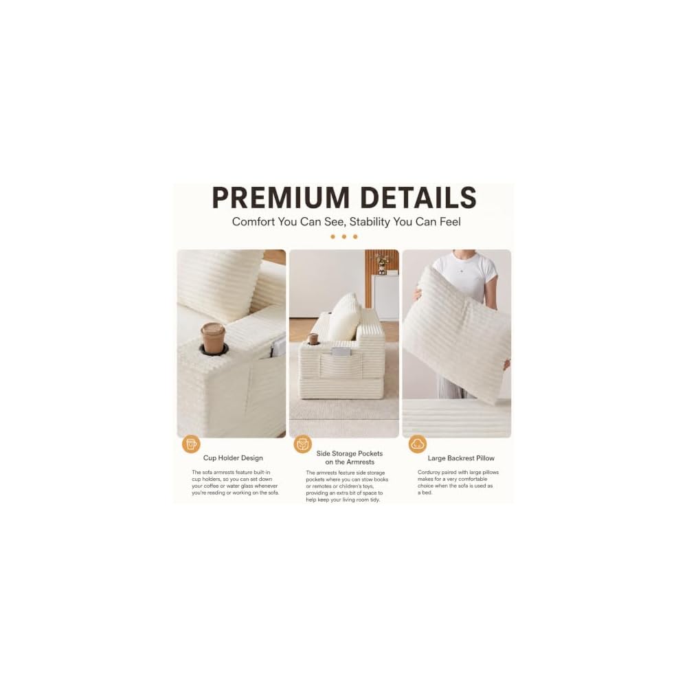 Boneless Sofa Bed 70.8 Inch Convertible with Cup Holder,Beige