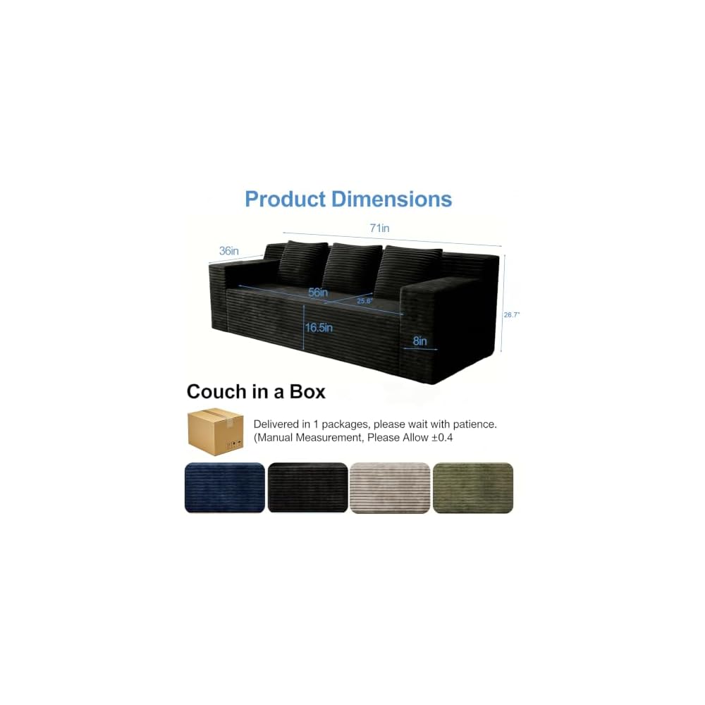 71 Inch Boneless Futon Sofa Couch, Cloud Loveseat Couch with High-Back