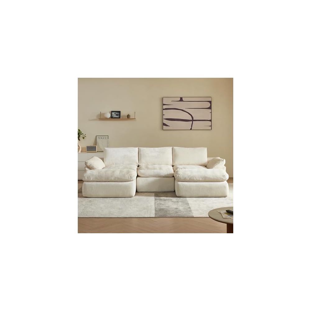 U-Shaped Sectional Sofa with 2 Ottomans, Beige 60.6''x108''x22.8''