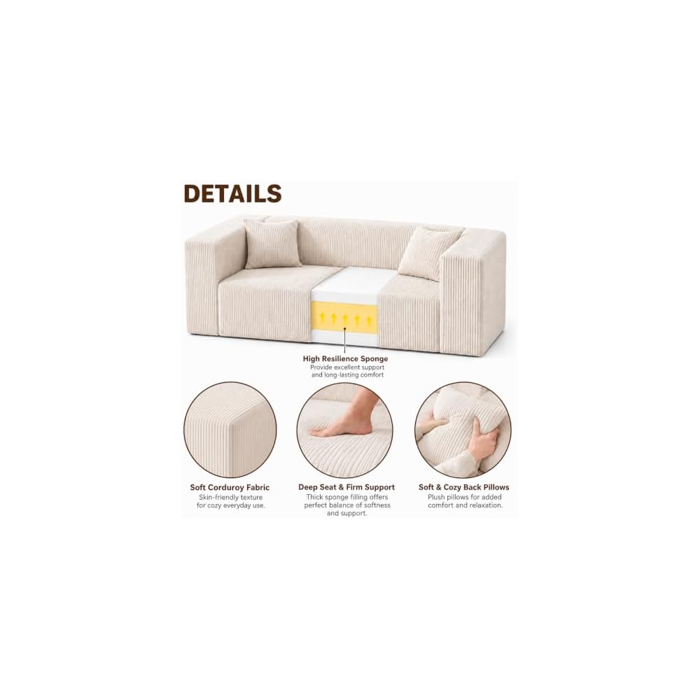 Boneless Loveseat Sofa Small Couch for Bedroom Dorm Beige