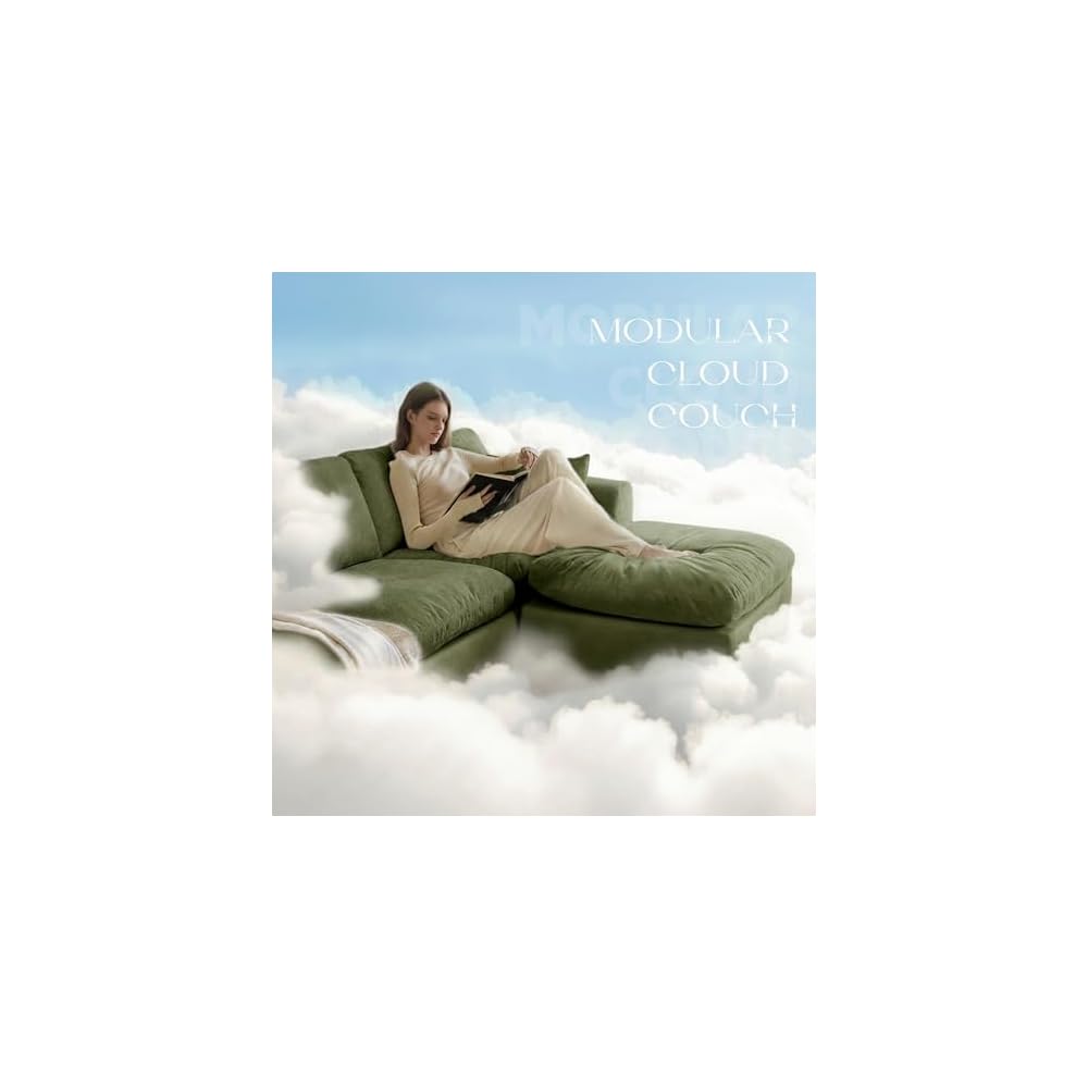 Cloud Sectional Couch for Living Room, Modern L-Shape Sofa with Back Cushion, Oversized Convertible Deep Chenille Seater Modular Couches