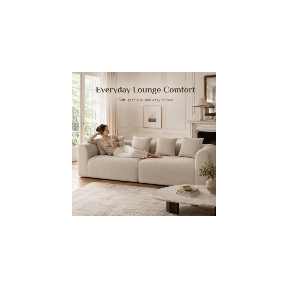 120" Curved Sofa Sectional Modern Boneless Cloud Couch, Light Brown