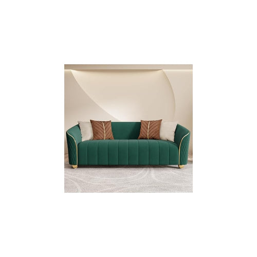 1-Piece Luxury Velvet Sofa Set for Living Room, Elegant Design Couch Set with Curved Armrests and Gold Edge Trim, Tufted Upholstered Couch with Gold Metal Legs (Green, 3 Seater)