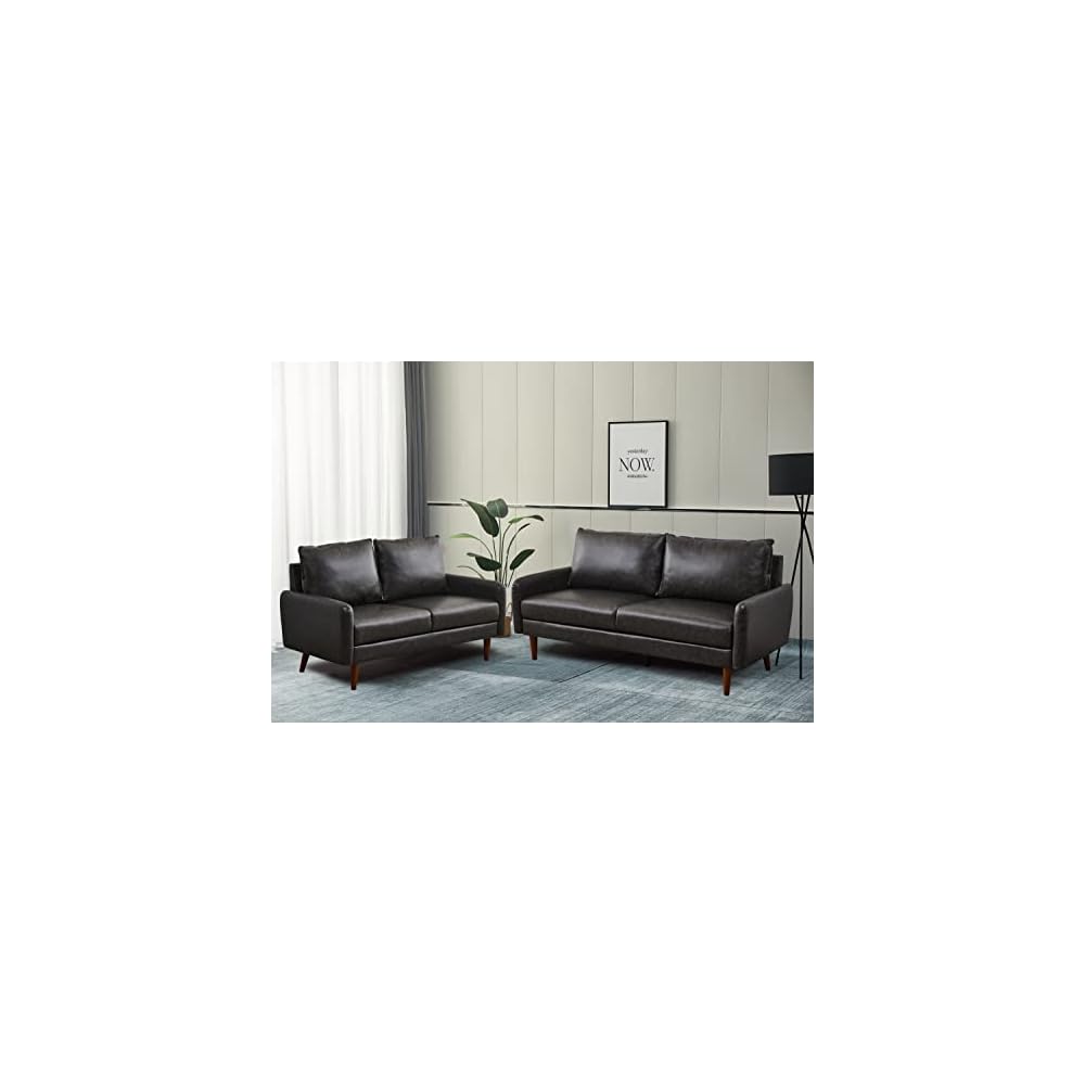 Leather Loveseat Modern Sofa Comfy Couch with Wooden Legs for Living Room,Office - Dark Grey
