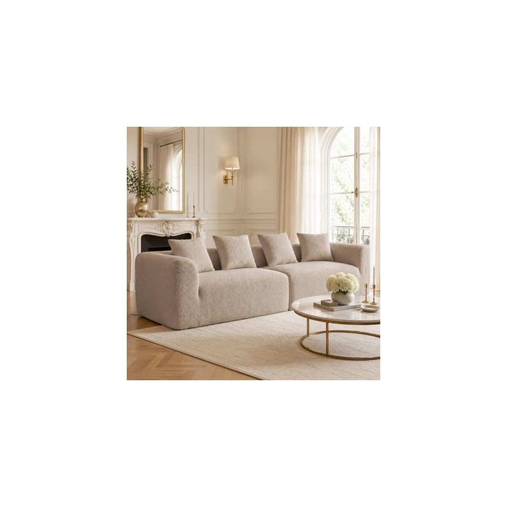 120" Curved Sofa Sectional Modern Boneless Cloud Couch, Light Brown