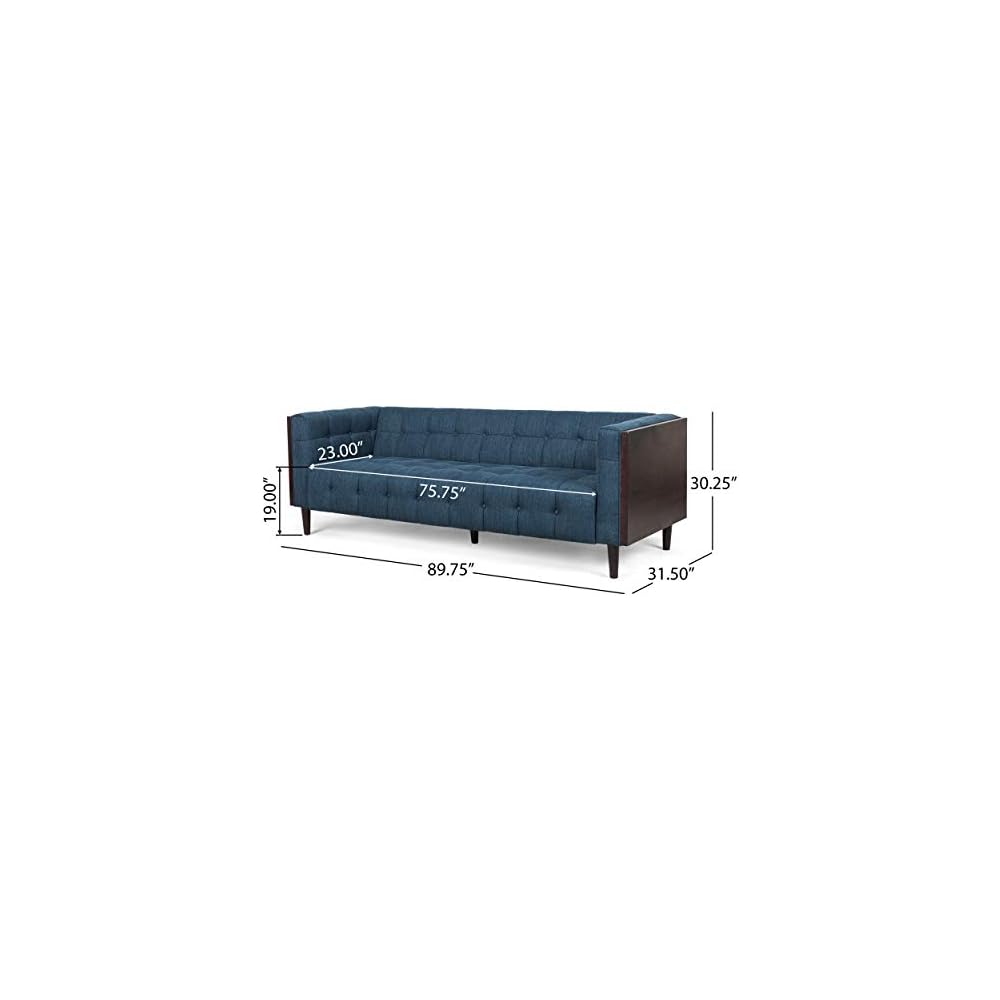 McLarnan Tufted 3 Seater Sofa - Navy Blue/Brown