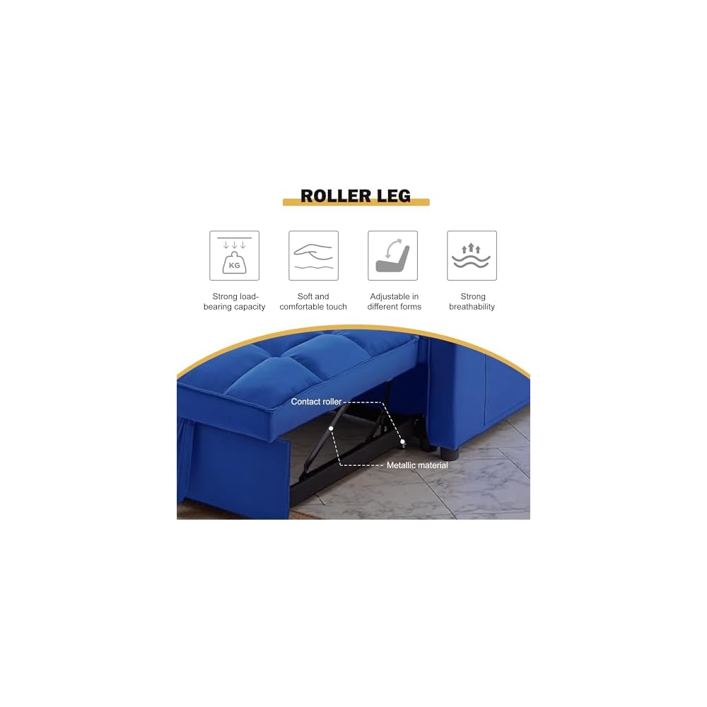 3 in 1 Sleeper Sofa Bed, Futon Sofa Bed for Living Room with Side Pocket, Blue Sleepers Sofas Couch with Pullout Beds, Convertible Love Seat Sleepers couch for Living Room, Bedroom, Small Space