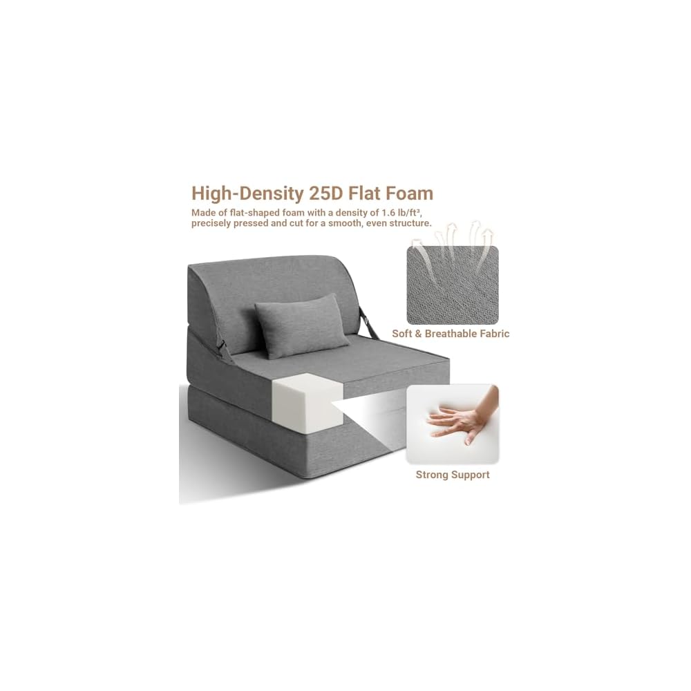 Folding Sofa Bed, Convertible Sleeper Chair, Foldable Boneless Futon Couch