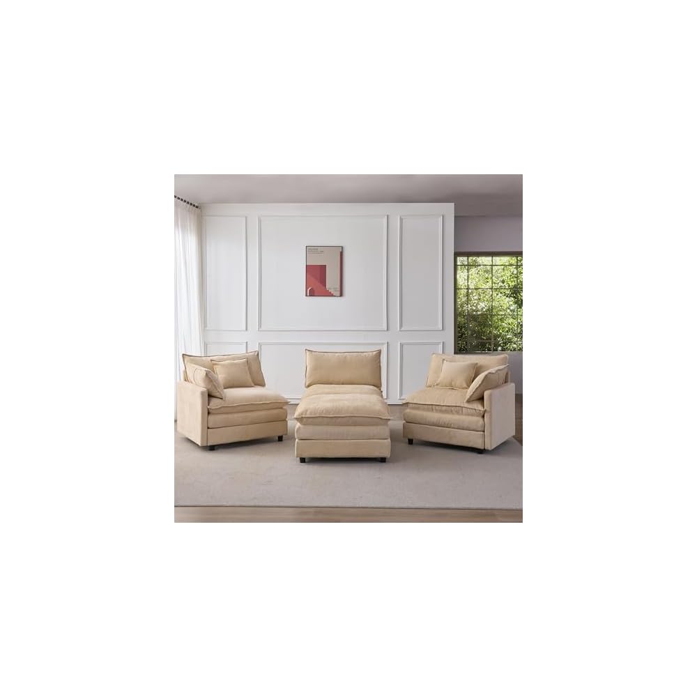 105" Oversized Modular Cloud Sectional Sofa Free Convertible L-Shaped Corner Sectional with Movable Ottoman, Chenille Upholstered Multiple Cushions Cloud Sofa Couches