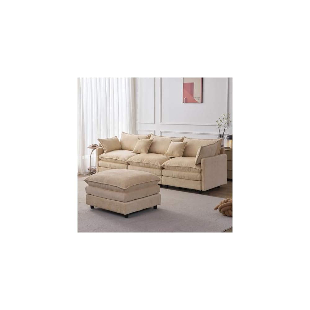 105" Oversized Modular Cloud Sectional Sofa Free Convertible L-Shaped Corner Sectional with Movable Ottoman, Chenille Upholstered Multiple Cushions Cloud Sofa Couches