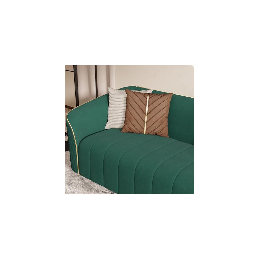 1-Piece Luxury Velvet Sofa Set for Living Room, Elegant Design Couch Set with Curved Armrests and Gold Edge Trim, Tufted Upholstered Couch with Gold Metal Legs (Green, 3 Seater)