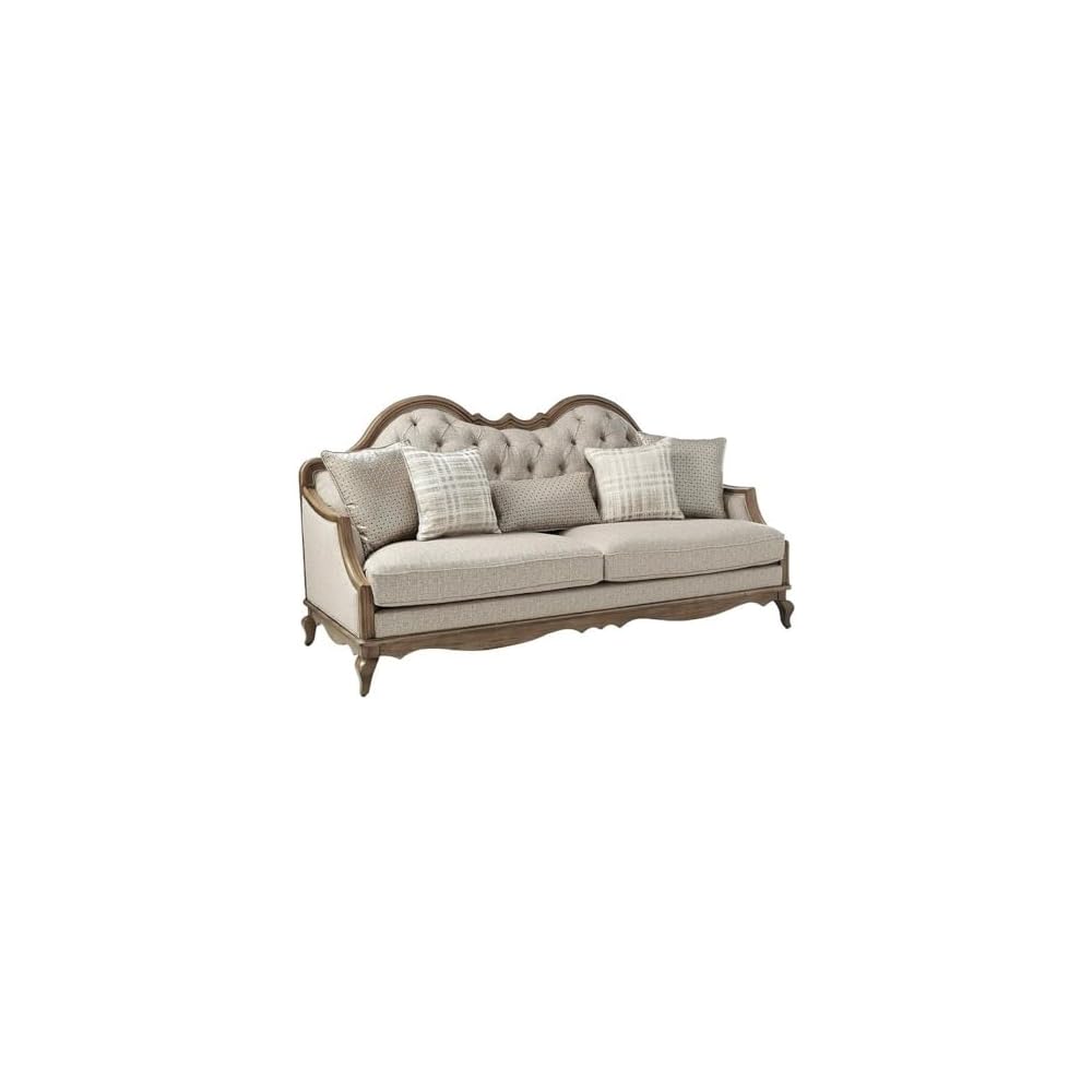 Chelmsford Sofa w/5 Pillows - 56050 - Beige Fabric & Antique Taupe