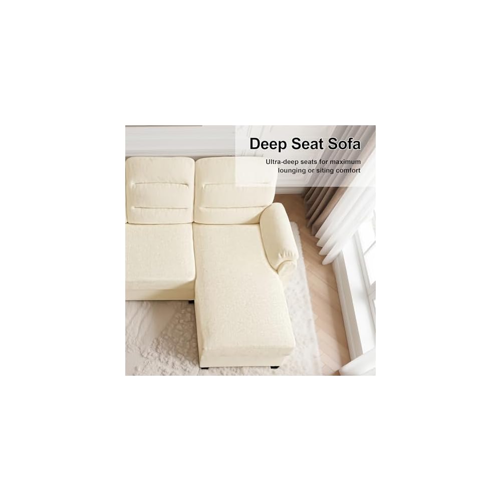 88” L-Shaped Sofa for Living Room, 3-Seater with Chaise, White