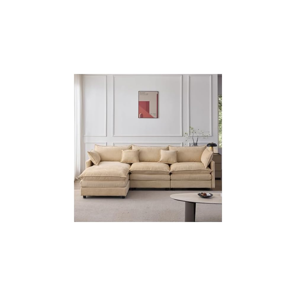 105" Oversized Modular Cloud Sectional Sofa Free Convertible L-Shaped Corner Sectional with Movable Ottoman, Chenille Upholstered Multiple Cushions Cloud Sofa Couches