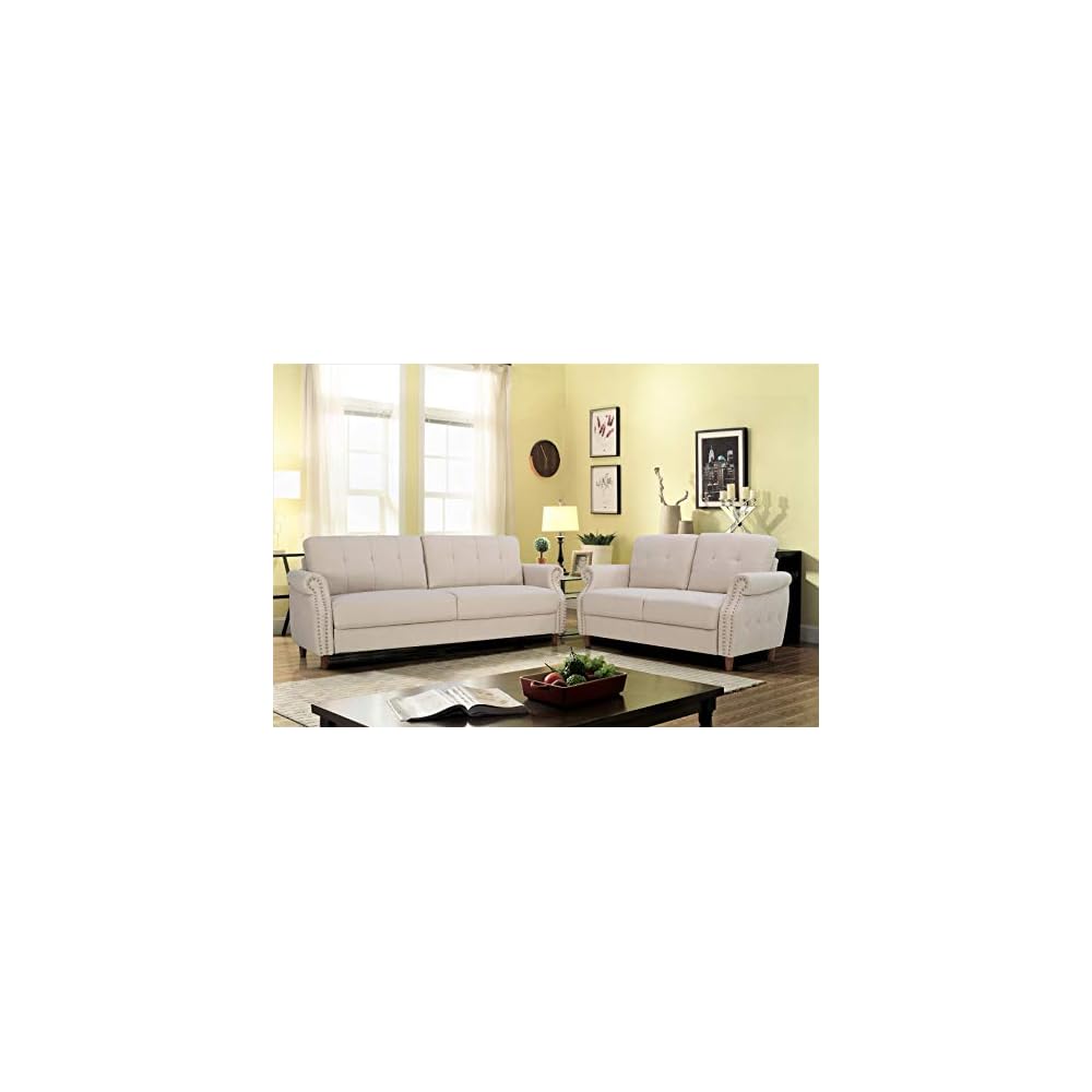 Briscoe Ultra Modern Upholstered Button Tufted Back Living Room Loveseat, 57.48" Beige