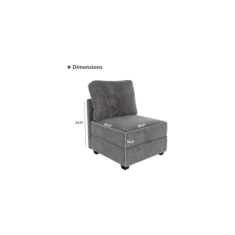Modular Sectional Sofa, Convertible Couch with Hidden Storage, Side Pockets Tool-Free Assembly, Round-Edge Design, Grey, Armless Single seat