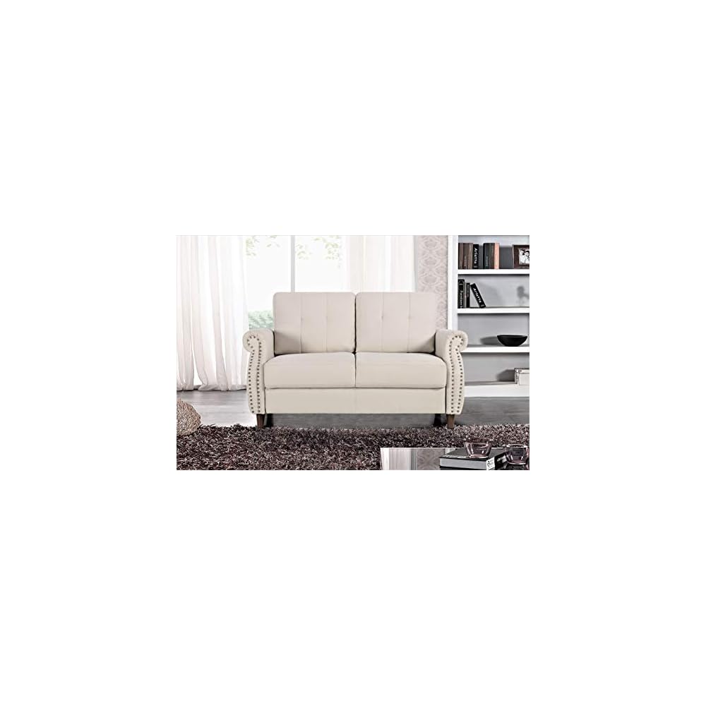 Briscoe Ultra Modern Upholstered Button Tufted Back Living Room Loveseat, 57.48" Beige