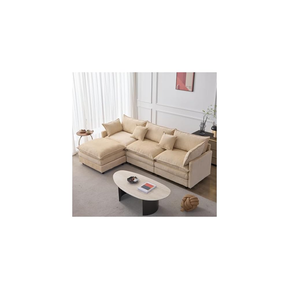 105" Oversized Modular Cloud Sectional Sofa Free Convertible L-Shaped Corner Sectional with Movable Ottoman, Chenille Upholstered Multiple Cushions Cloud Sofa Couches