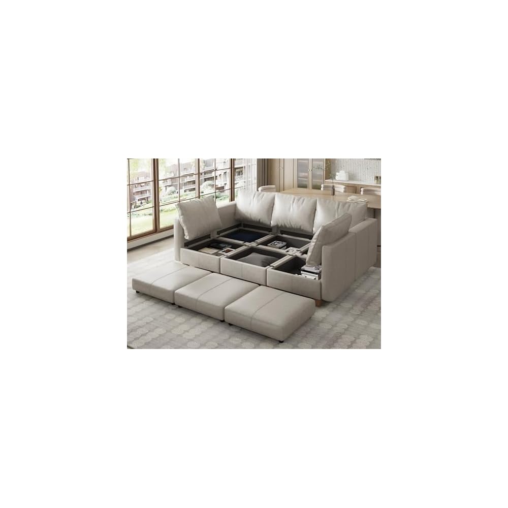 Faux Leather Sectional Sleeper Couch Modular Sofa