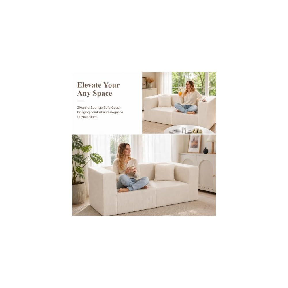 Boneless Loveseat Sofa Small Couch for Bedroom Dorm Beige