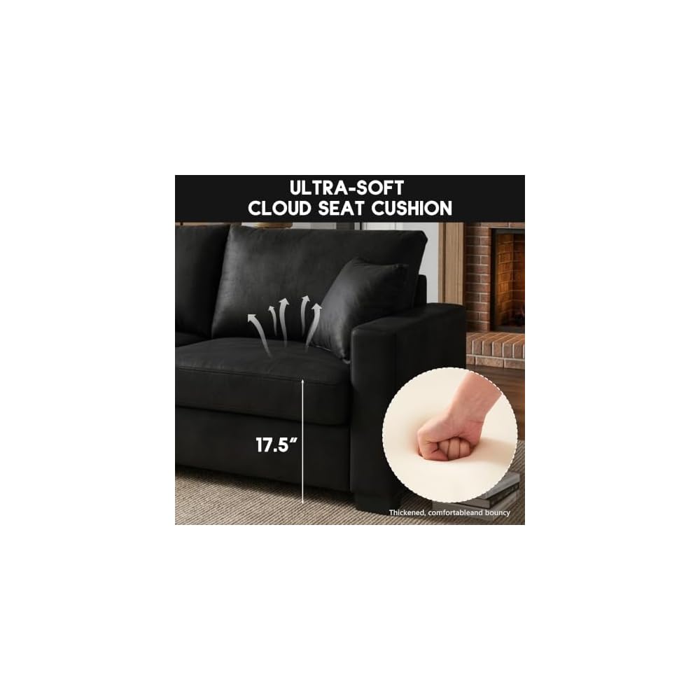 69" Modern Foil Fabric Loveseat Sofa, Compact Small Couch（Black）