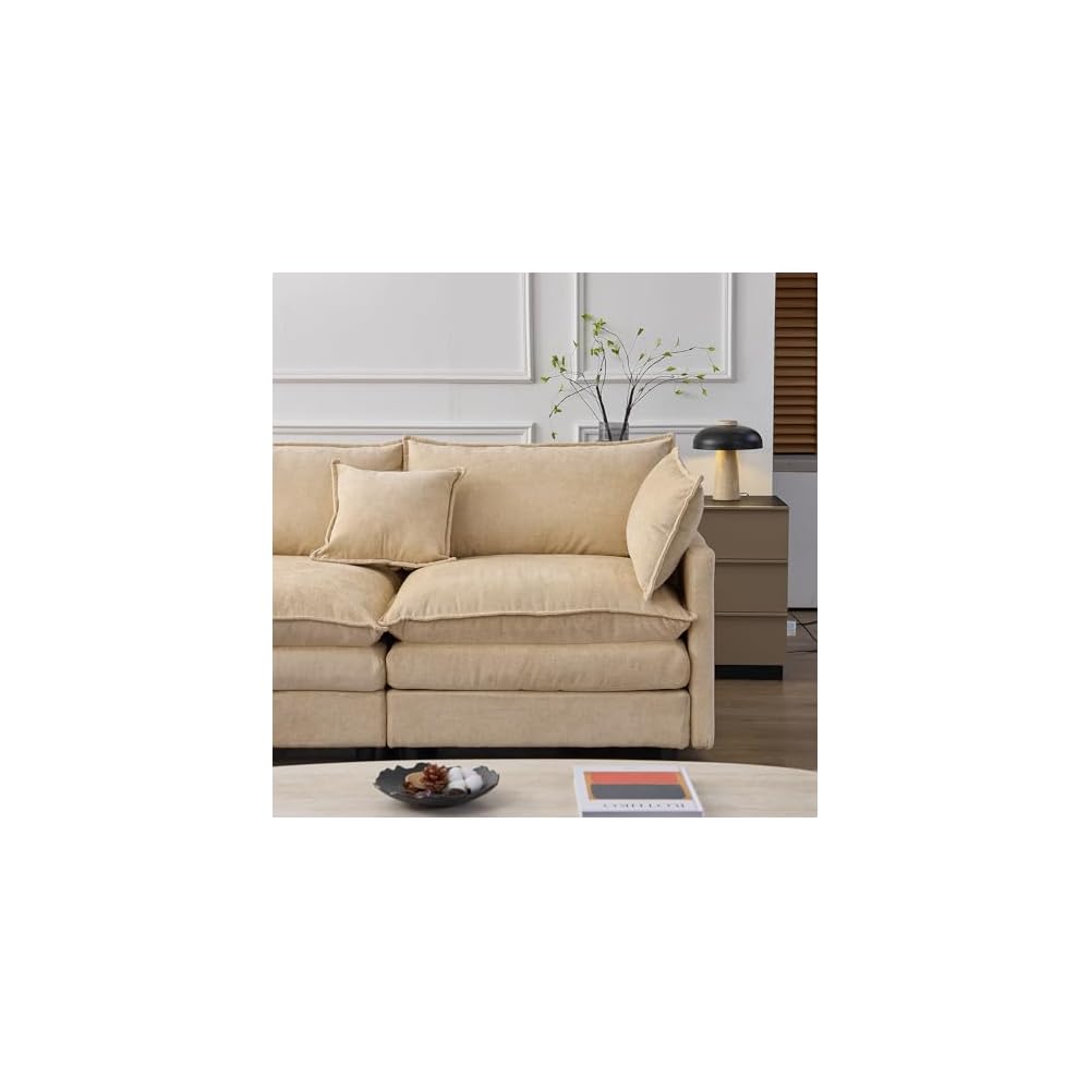 105" Oversized Modular Cloud Sectional Sofa Free Convertible L-Shaped Corner Sectional with Movable Ottoman, Chenille Upholstered Multiple Cushions Cloud Sofa Couches