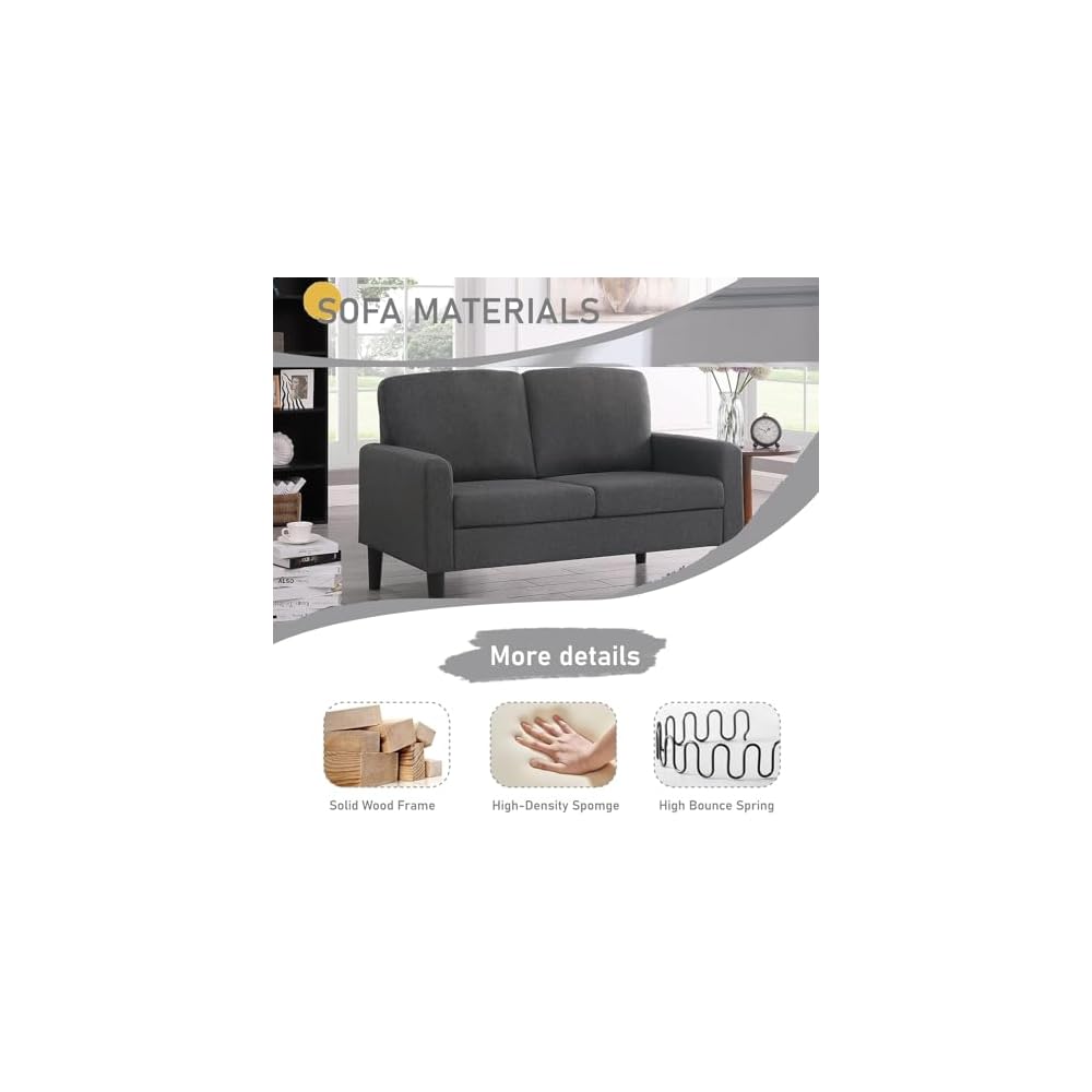 Small Couches for Small Spaces, 53" Loveseat Sofa for Bedroom, 2-Seater Sofa for Living Room Dark Grey
