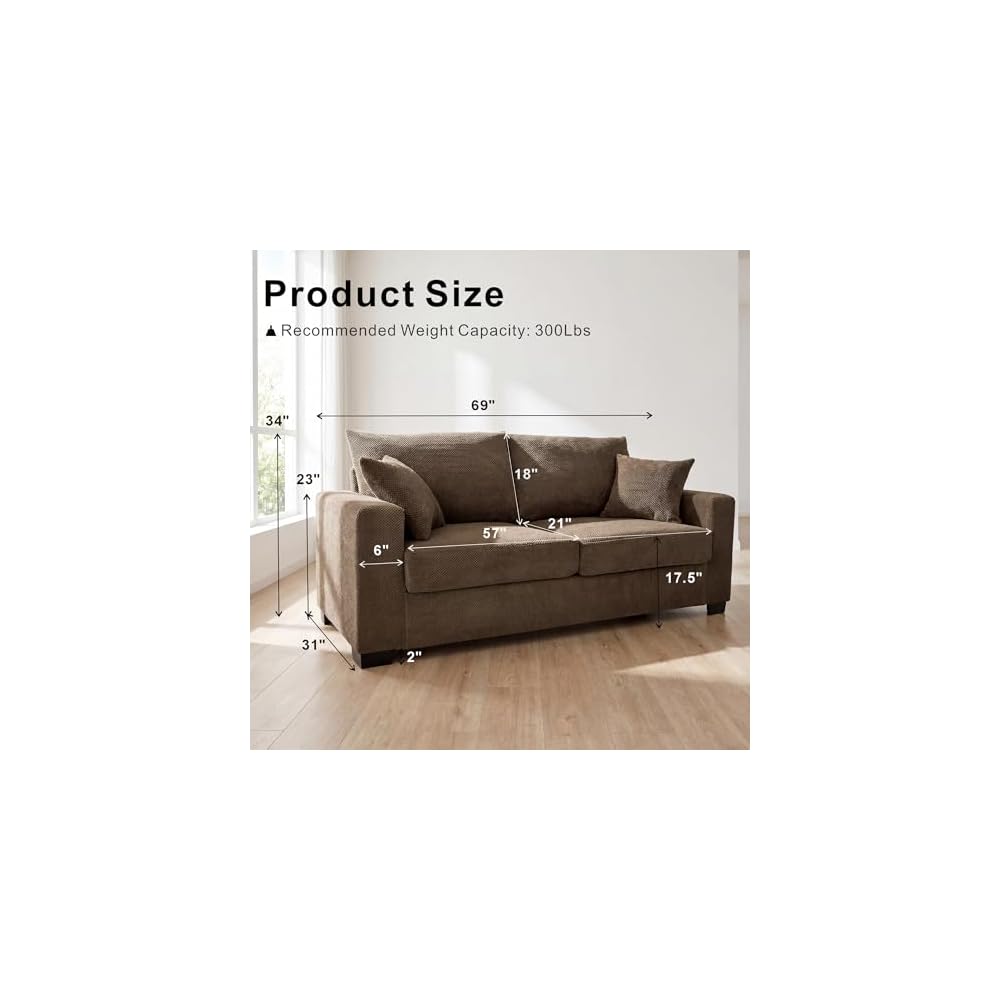 69" Modern Loveseat Sofa, Fabric Upholstered Couch for Living Room