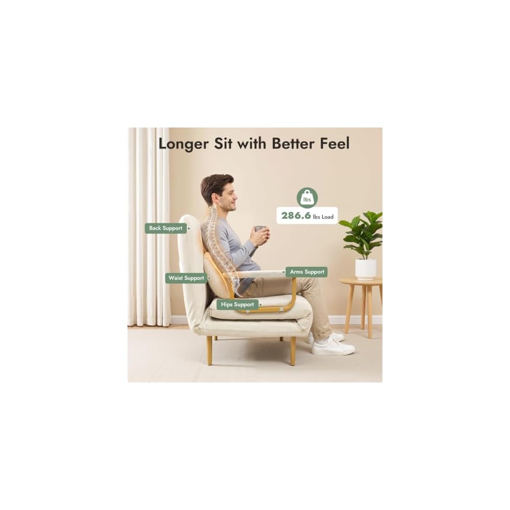 Sleep Chair Bed, Convertible Sleeper Chairs for Adults, 5-Position Recliner & 286lbs Capacity, White Folding Sofa Bed with Adjustable Backrest & Pillow for Small Space, Office
