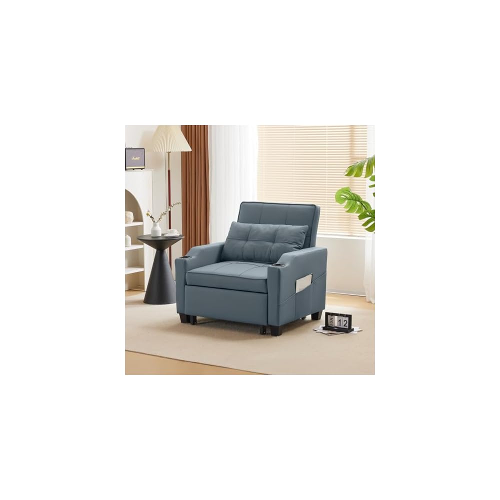 3-in-1 Convertible Sofa Bed, Recliner with Adjustable Backrest, USB Ports, Cup Holders for Small Spaces, Living Room