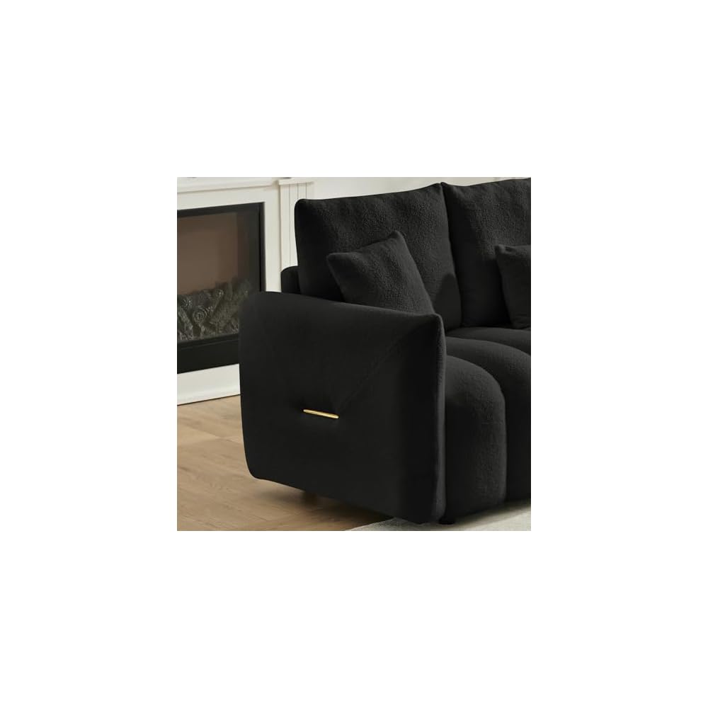3 Piece Cloud Couch Sofa for Living Room, Modern Sofa Chair and 3-Seater Teddy Sectional Couches with Pillows and Back Cushions, Comfy Deep Seat Oversized Sofa for Bedroom, Apartment, Black
