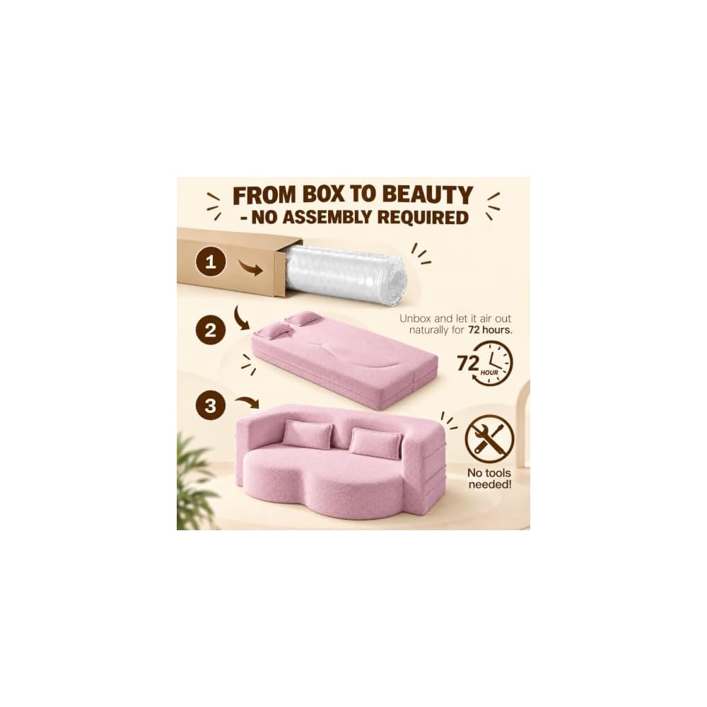 78" 2-in-1 Convertible Sofa Bed, Folding Futon Floor Couch with Pillows