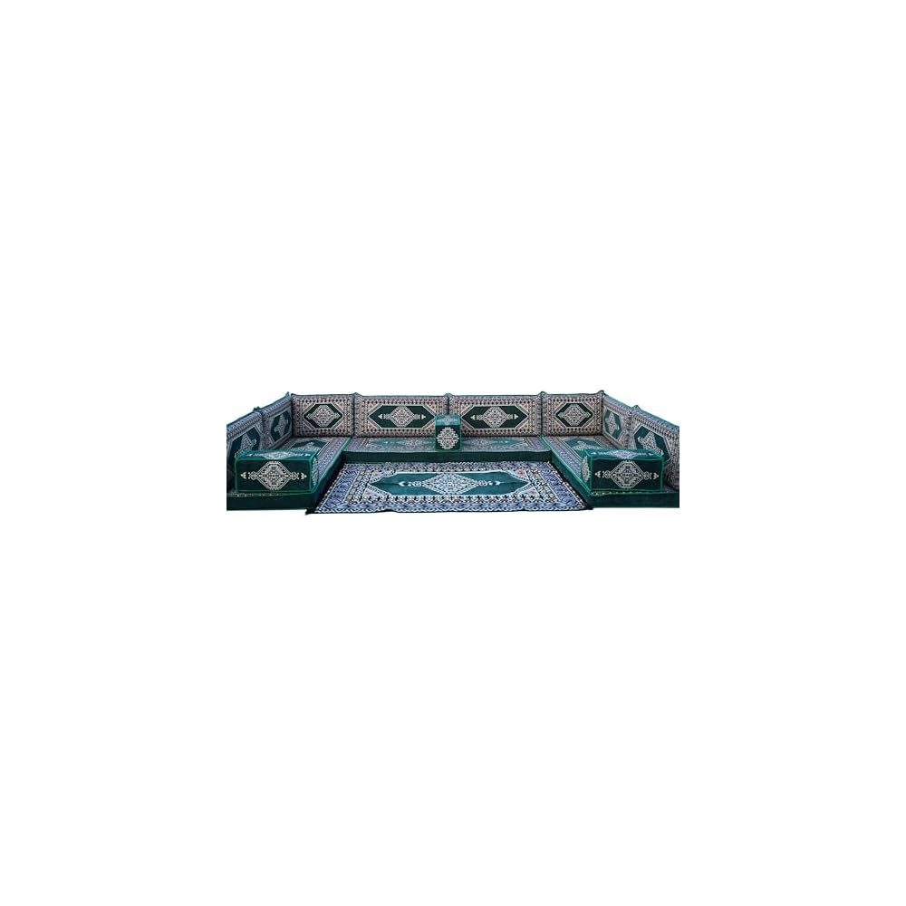 Green Handmade Oriental Floor Seating Set – Traditional Floor Sofa with Backrest