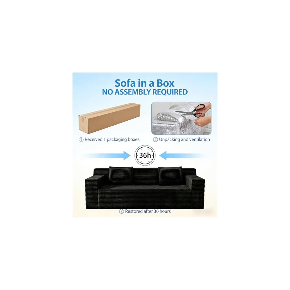 71 Inch Boneless Futon Sofa Couch, Cloud Loveseat Couch with High-Back