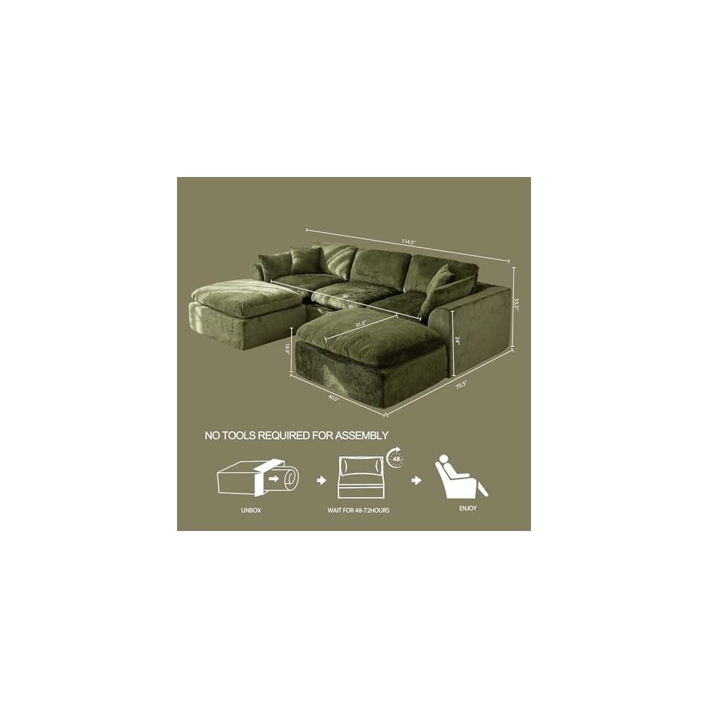 Cloud Sectional Couch for Living Room, Modern L-Shape Sofa with Back Cushion, Oversized Convertible Deep Chenille Seater Modular Couches
