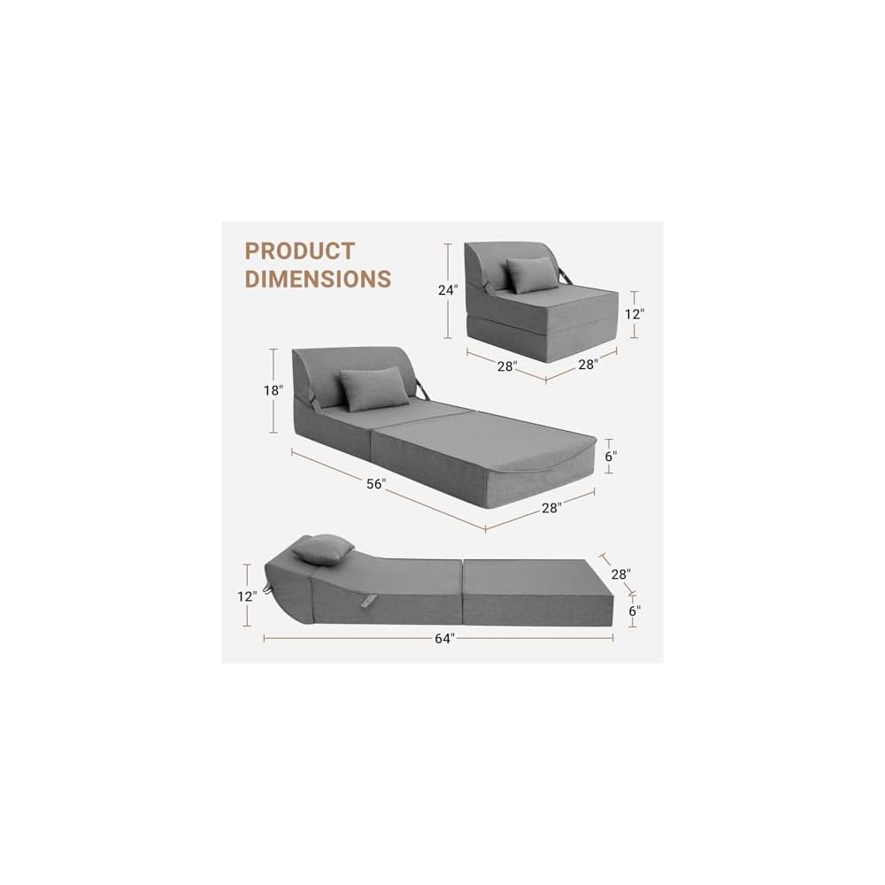 Folding Sofa Bed, Convertible Sleeper Chair, Foldable Boneless Futon Couch