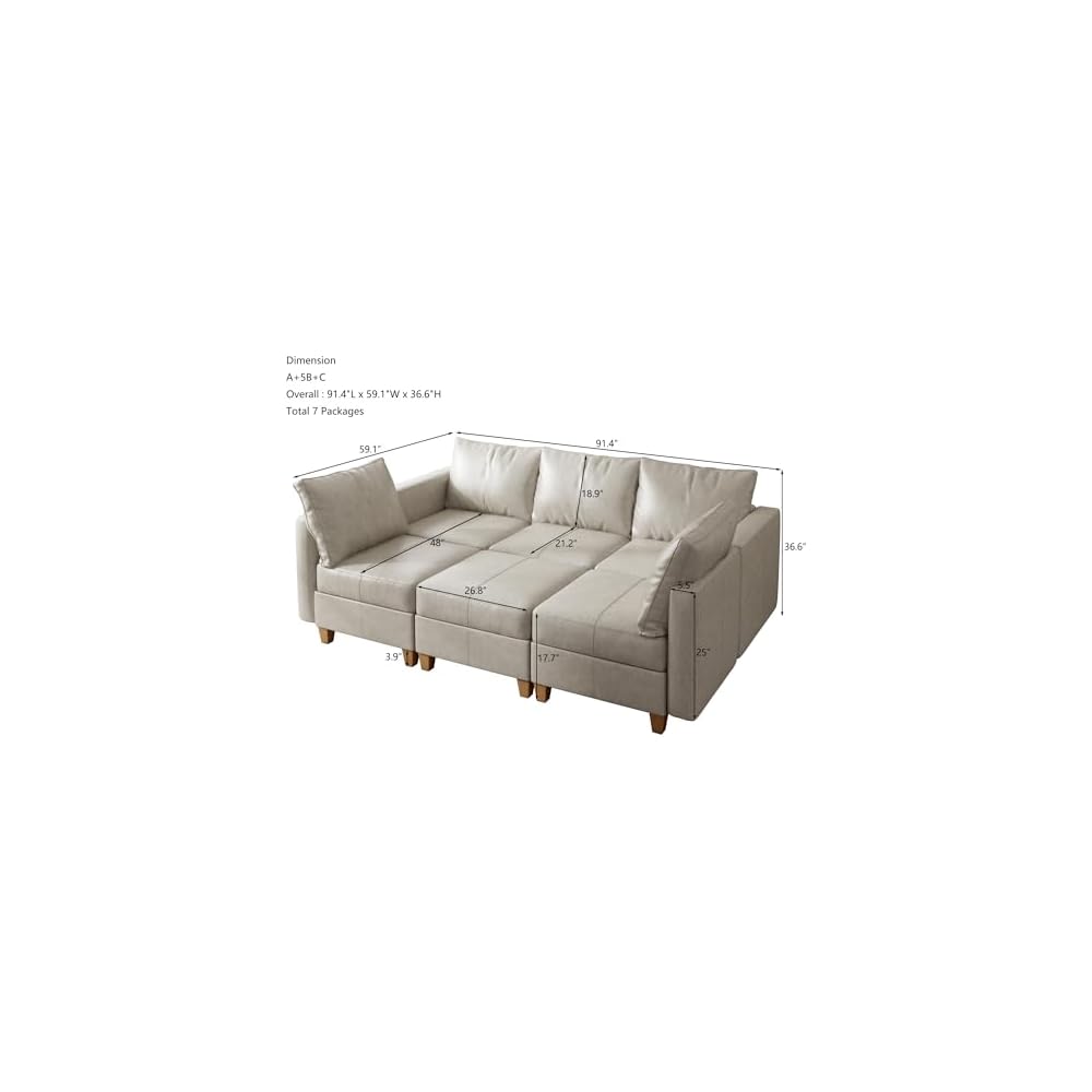Faux Leather Sectional Sleeper Couch Modular Sofa