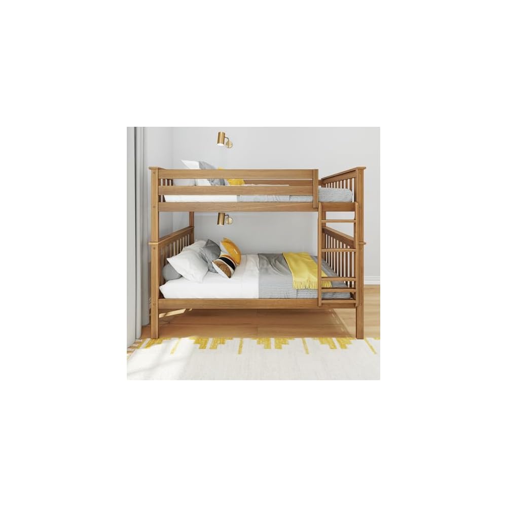 Full Over Full Bunk Bed with Ladder, Pecan