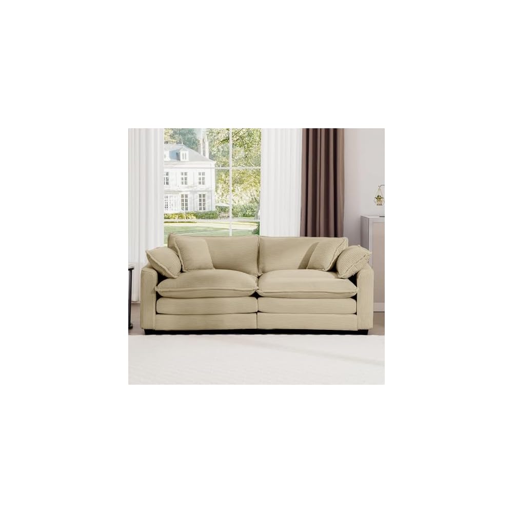 Luxury Modular Sectional Sofa, 80 Inch Modern Corduroy Comfy Cloud Couches for Living Room Office, Loveseat Deep Sofa with 2 Armrest Pillows and 2 Toss Pillows, Camel
